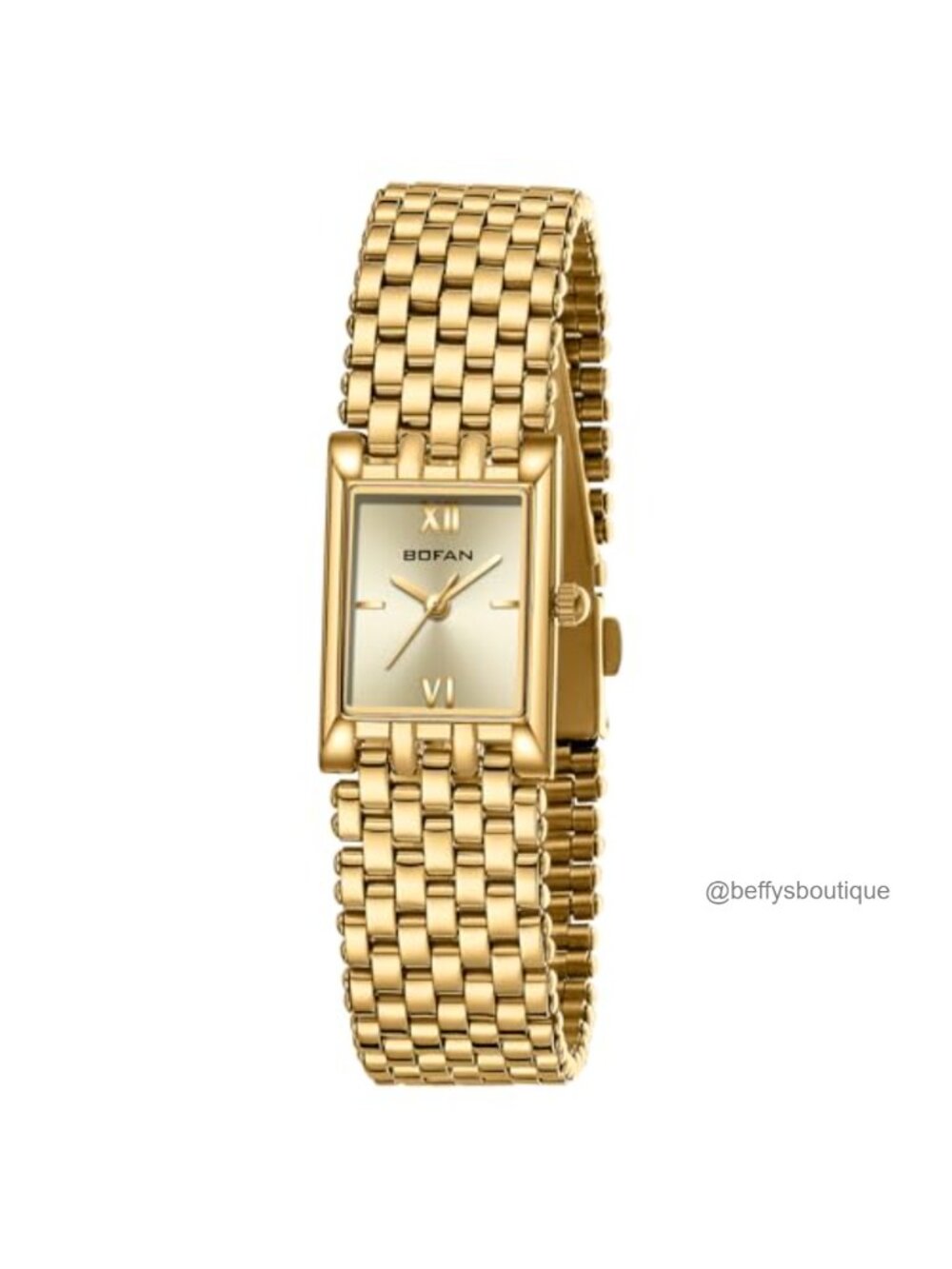 Luxury Gold Plated Quartz Wrist Watch for Women with Stainless Steel Bracelet